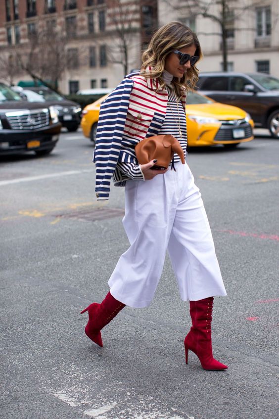 short wide-leg boots, red boots