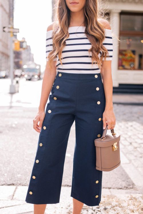 sailor inspired cropped wide leg pants