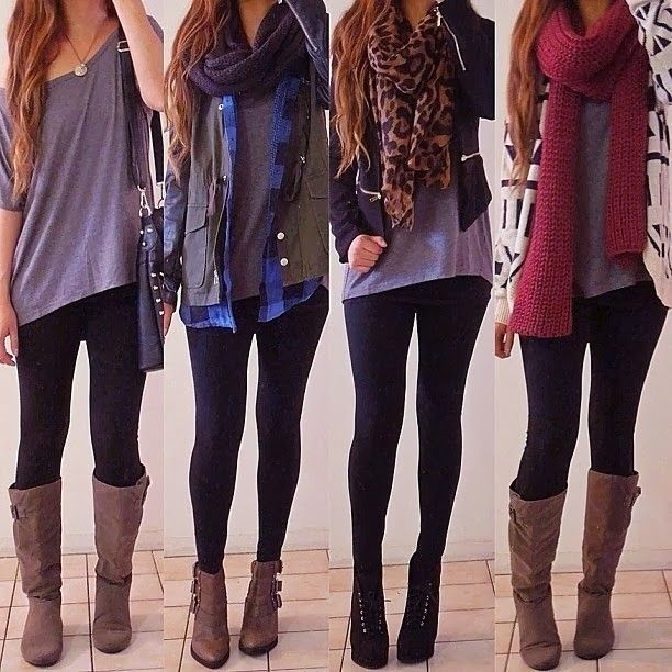 4 Outfit Ideas with Leggings and Scarves | Cute outfits with .