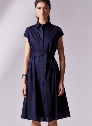 Dark blue midi dress with cap sleeves