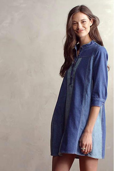 dark blue tunic dress with jeans patch