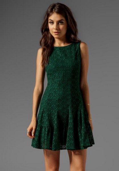 Dark green sleeveless mini dress with fit and flare