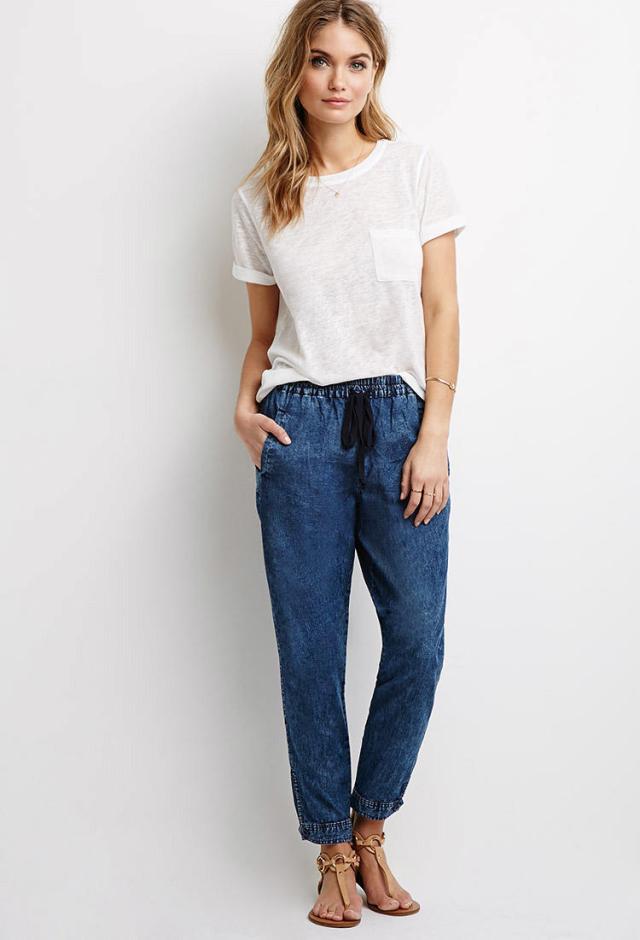 Jeans jogger pants with a white T-shirt