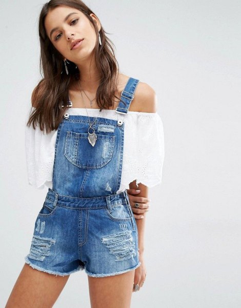 Denim shorts white from the shoulder blouse