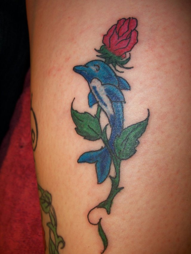 Dolphin Rose Tattoo Design