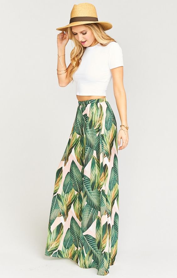 elastic waist skirt tropical