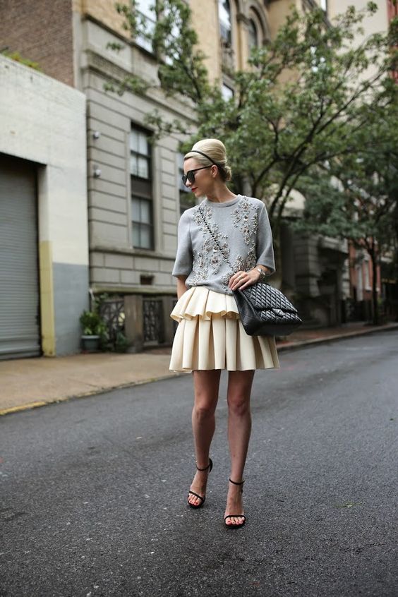 ornate gray ruffled skirt