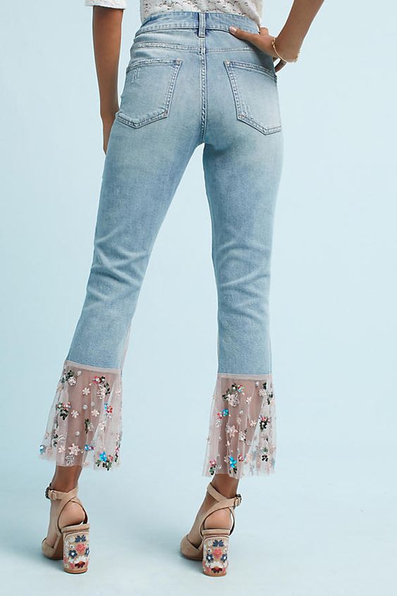 embroidered jeans tulle hem