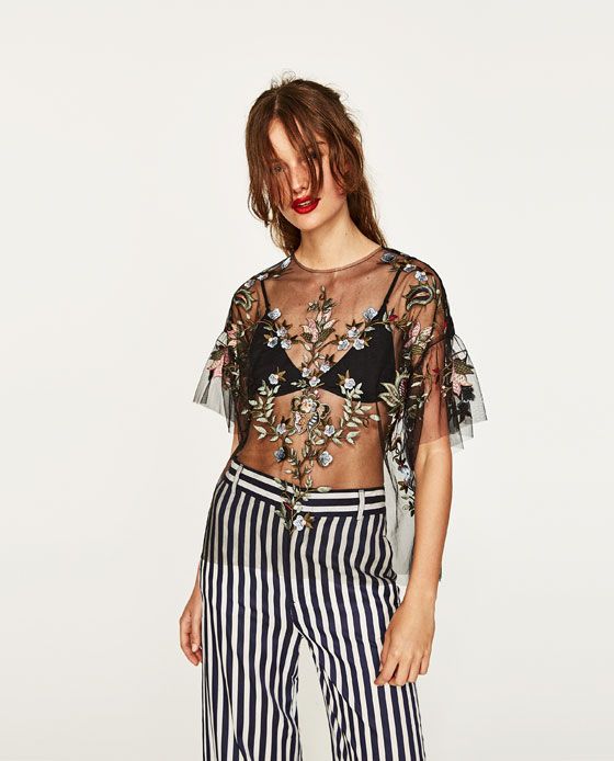 embroidered mose top striped pants
