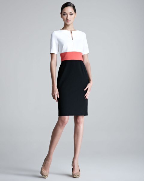 Bodycon dress with an artificial belt and color block