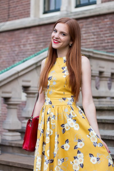 Fit and flare midi dress with floral pattern