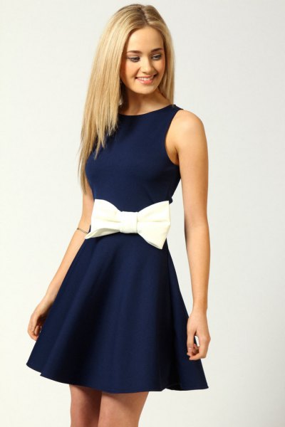 Fit and choker waist navy blue short dress