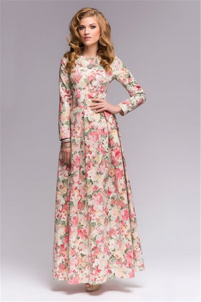 floor-length shift dress with floral pattern