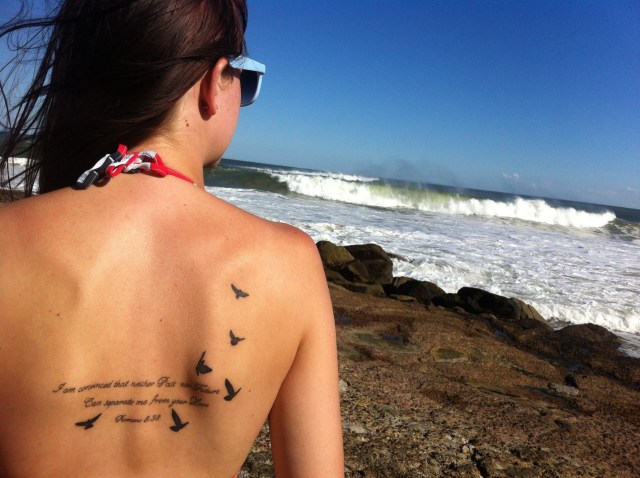 flying doves with bible verse tattoo