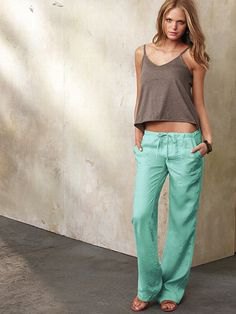 Forest green vest top low waisted linen pants