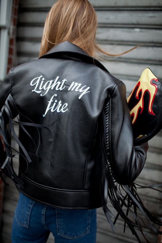 Fringed leather jacket message