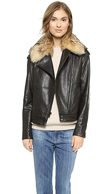 Vince Fur Collar Leather Jacket | SHOPB