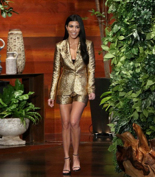 golden sequin shorts with matching blazer