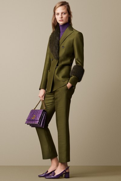 Green suit made of faux fur collar with an imitation sweater
