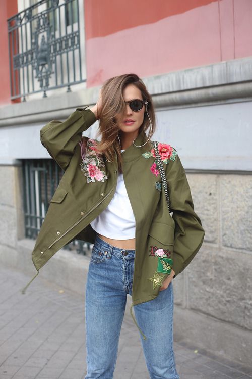 embroidered green parka