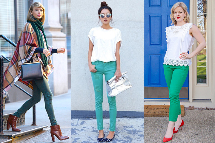 Emerald green skinny jeans | HOWTOWEAR Fashi