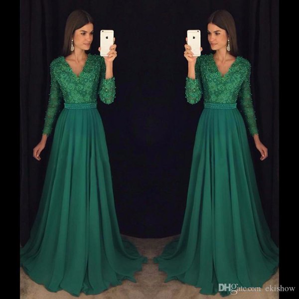 green, two-tone, flowing dress made of lace and chiffon