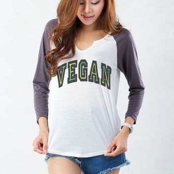 gray and white funny long sleeve graphic t-shirt with blue denim shorts