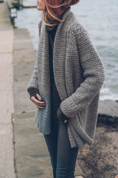 gray knitted sweater cardigan