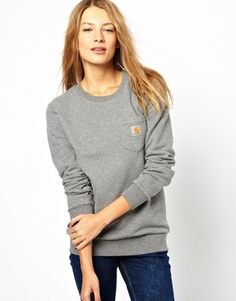 gray sweatshirt front pocket with round neckline