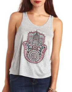 gray fitted graphic tank top with dark blue mini skirt