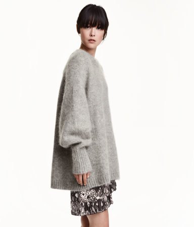 gray oversized mohair knit pullover mini skirt
