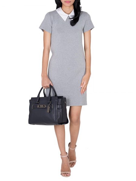 gray shift dress with white collar