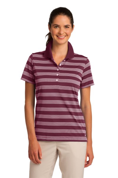 gray striped polo top with ivory-colored slim fit trousers