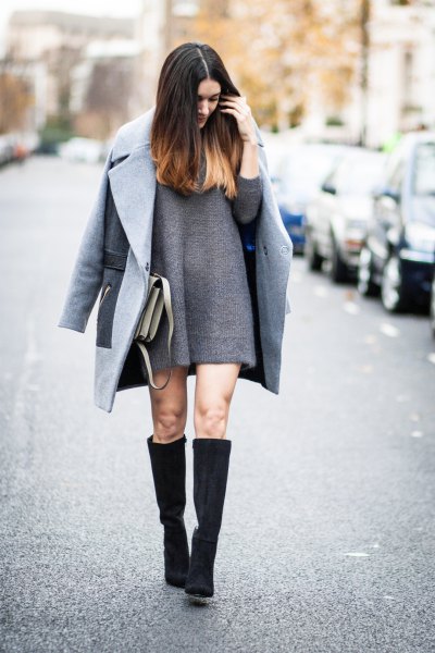 knee-high boots made of a gray wool coat
