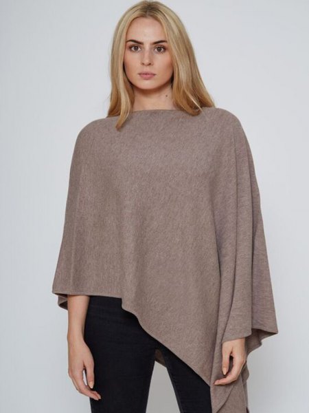gray wool poncho all black outfit