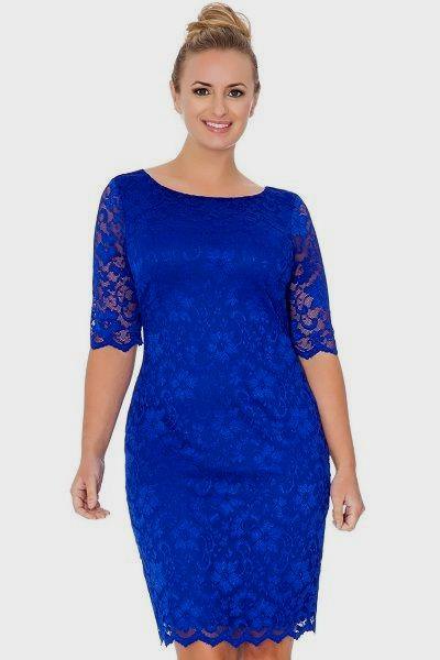 Half-blue, figure-hugging midi dress in royal blue with open toes