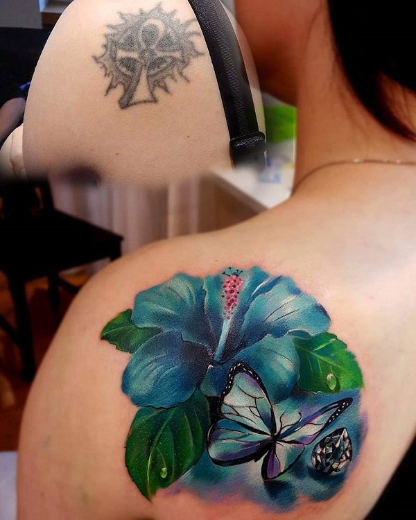 hawaiian flower tattoo cover up