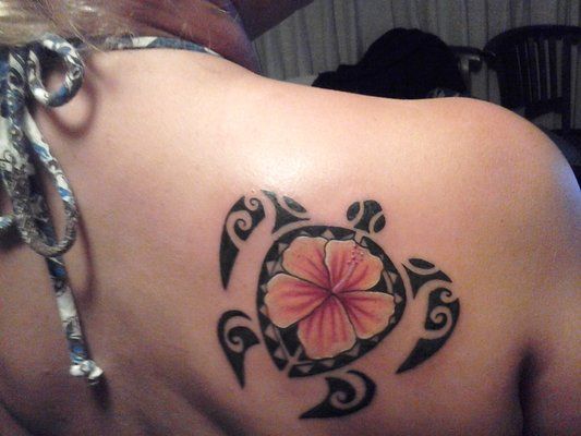 hawaiian flower turtle tattoo