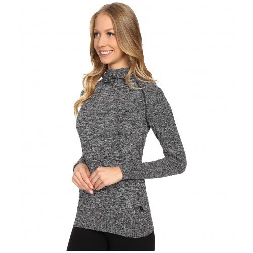heather gray, figure-hugging sweater with black jeans
