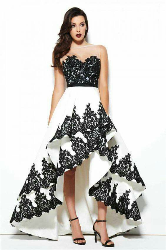 High low ball gown black white