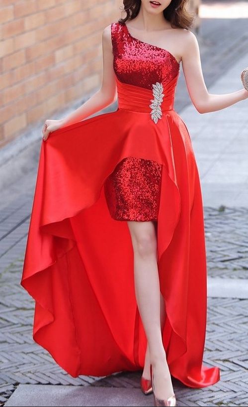 High low prom dress red sequins