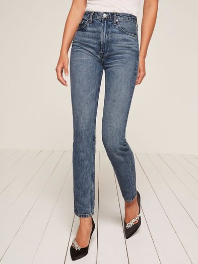 High-rise washed cigarette jeans