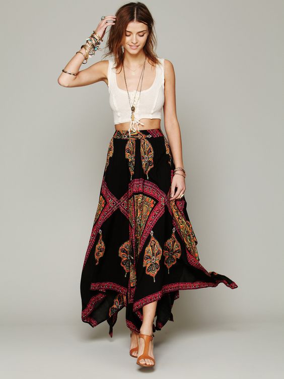 high waisted hippi maxi skirt
