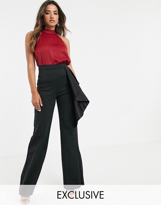 True Violet exclusive high waisted wide leg pants in black | AS