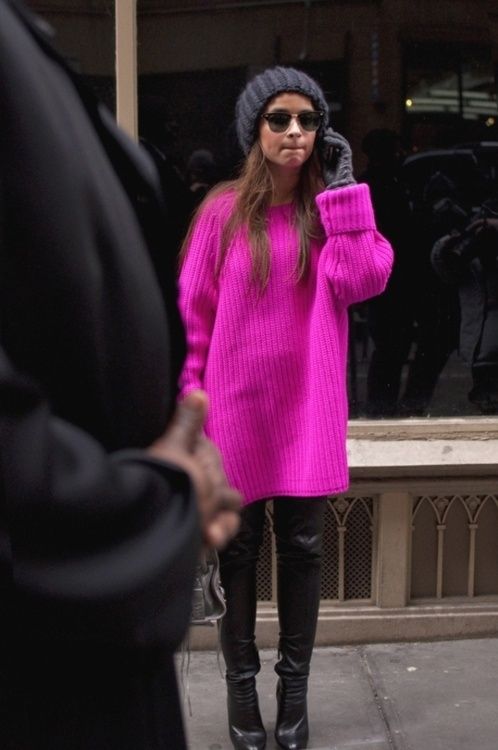 PInk Neon Sweater dress | Pink sweater outfit, Hot pink sweater .