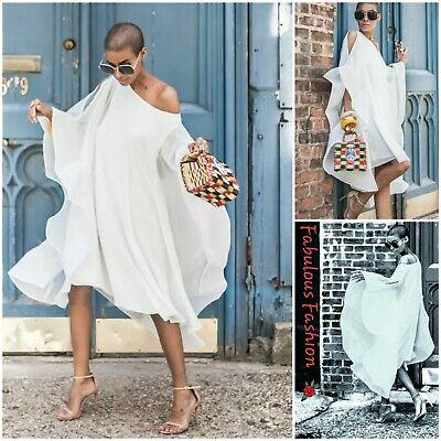 Chic Womens White Perspective Poncho Style Batwing Open Shoulder .