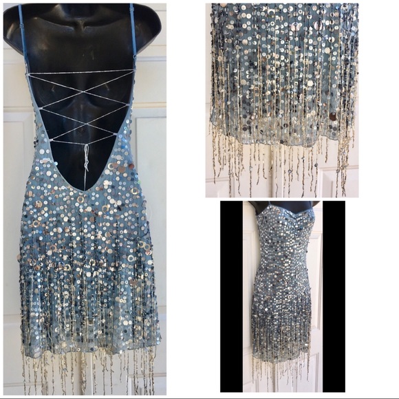 Marciano Dresses | 1920s Ice Blue Beaded Fringe Dress S | Poshma