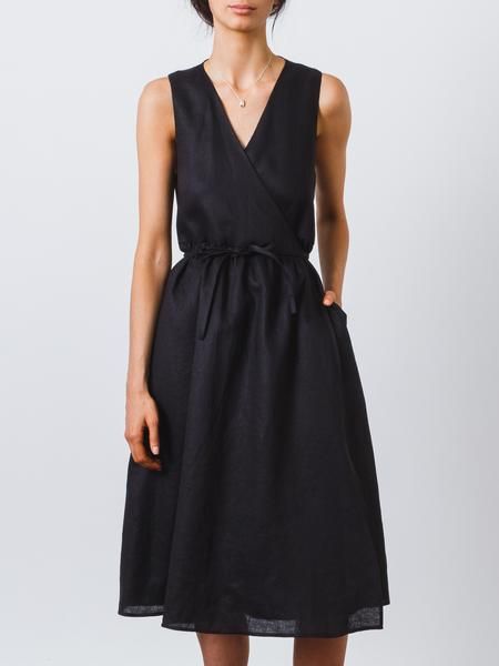 Black Linen Wrap Dress | Minimalist clothing women, Minimalist .