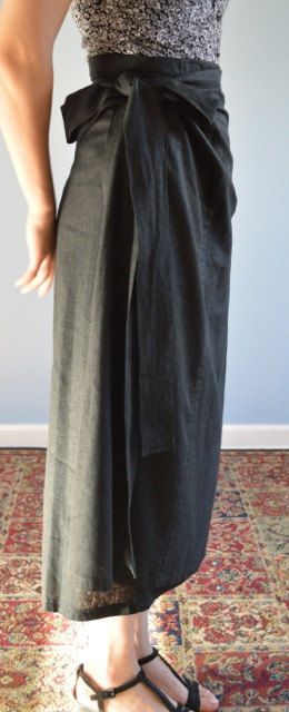 Black Linen Wrap-around Skirt | Wrap around skirt, Linen fashion .