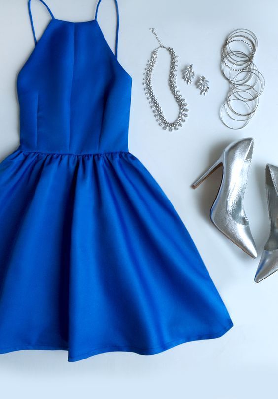 Navy Blue And Silver Royal Dress-homecoming dress-royal blue .